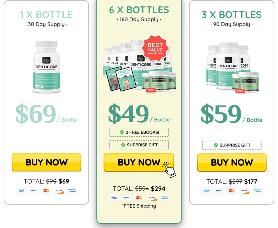 DentiCore bundle prices on the official order page, October 13, 2026